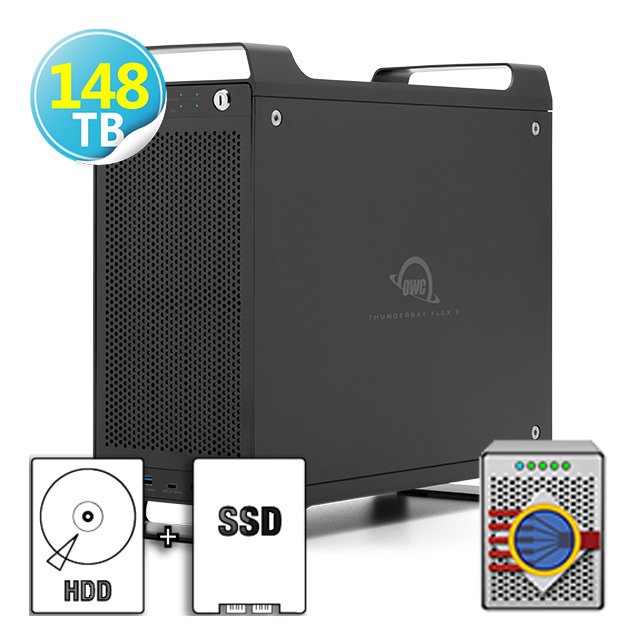 8T SSD+140T HDD OWC ThunderBay Flex 8 Raid 5 軟體磁碟陣列 8x槽位儲存 8x接口 1xPCIe 擴展插槽