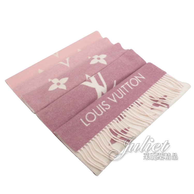 Juliet茱麗葉精品 Louis Vuitton LV M77375 REYKJAVIK 喀什米爾羊毛漸層設計雙面圍巾/披肩.粉紫 現貨