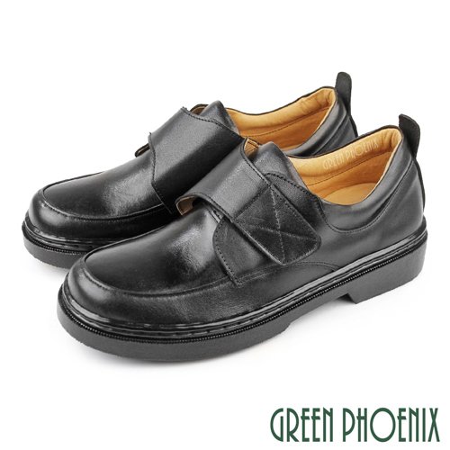 【GREEN PHOENIX 波兒德】台灣製基本款沾黏式全真皮平底學生鞋/女學生鞋S-22203