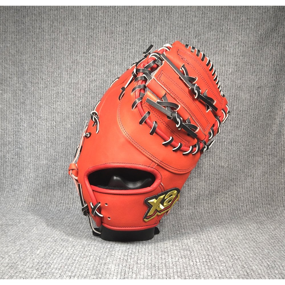 「野球魂」--特價！日本「XANAX」【TRUST】等級硬式棒球手套（一壘手，BHF30521T，HI2090橘紅×黑色）附手套袋，日本製