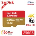 【SanDisk 晟碟】256G Extreme microSDXC UHS-I V30 A2 記憶卡 190MB