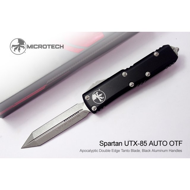 Microtech UTX-85 Spartan黑鋁柄彈簧刀(M390鋼末日石洗)-MT 230-10AP