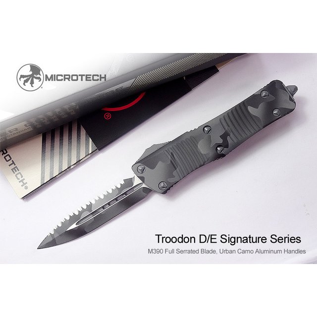 Microtech TROODON D/E 都市迷彩鋁柄齒刃彈簧刀 【簽名版】-MT 138-3UCS