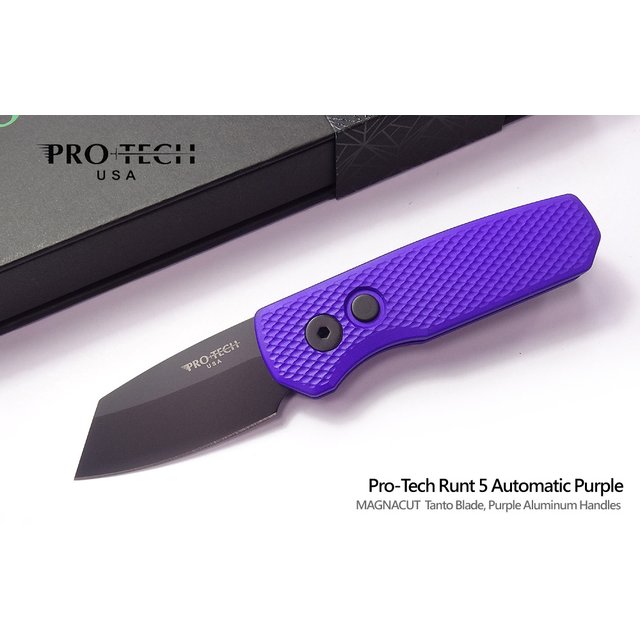 PROTECH Runt 5 紫格紋鋁柄Rev Tanto黑刃小彈簧刀(CPM-Magnacut)-PROTECH R5406-PURPLE