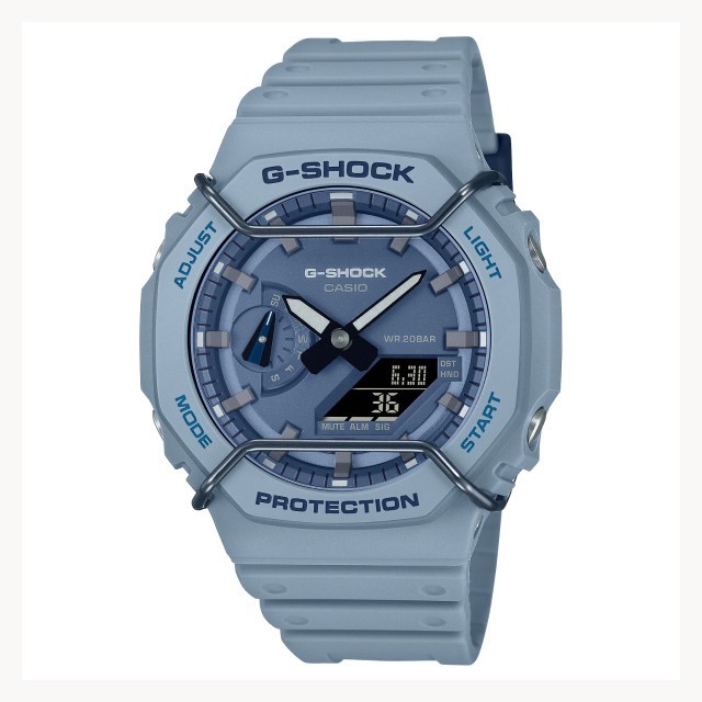 【CASIO G-SHOCK】經典復刻高質感霧面六角數位運動腕錶-灰藍款/GA-2100PT-2A/台灣總代理公司貨享一年保固