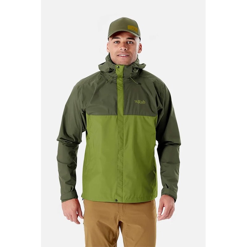 [好也戶外]Rab 男 Downpour Eco Jacket 輕量防風防水連帽外套 白楊綠