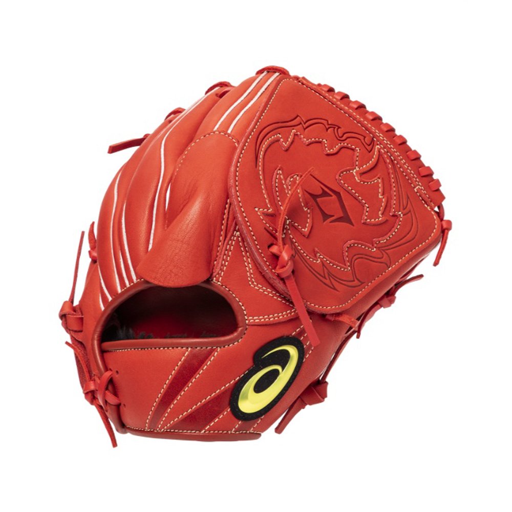 「野球魂」--特價！日本「asics」【達比修】樣式少年用軟式棒球手套（投手，3124A293，250橘紅色）for小三～小四