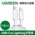 綠聯 USB-C to Lightning充電線/傳輸線MFi彩虹編織版 雲朵白(1.5公尺)