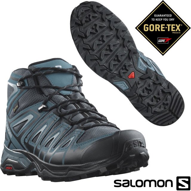 【索羅門 SALOMON】男 X Ultra Pioneer Mid GTX 防水透氣耐磨中筒登山鞋.Gore-Tex+Mud Contagrip大底/471964 黑/藍/灰