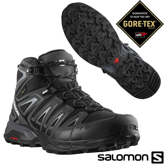 【索羅門 SALOMON】男 X Ultra Pioneer Mid GTX 防水透氣耐磨中筒登山鞋.Gore-Tex+Mud Contagrip大底/471703 黑/磁灰/灰