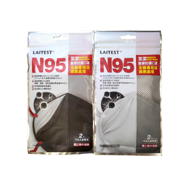 N95 LAITEST 萊潔N95醫療防護口罩 黑色 2片裝/包