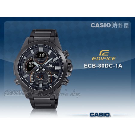 CASIO 時計屋 EDIFICE ECB-30DC-1A 都會男錶 藍牙智慧連線 黑鋼錶帶 防水100米 ECB-30