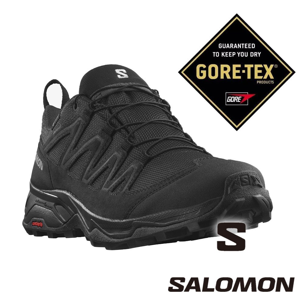 【SALOMON 法國】男X WARD LTR GTX低筒登山鞋『黑/黑/黑』471823 登山鞋 健行鞋 多功能鞋 戶外 露營 登山