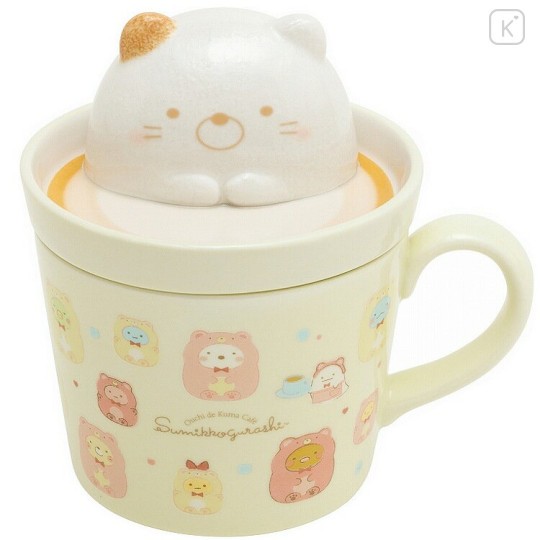 日本san-x角落生物貓咪立體奶泡造型有蓋陶瓷馬克杯/收納罐-當擺飾也很好看唷-日本正版商品