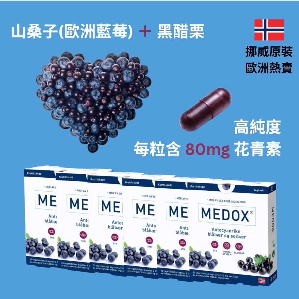 【MEDOX 莓達斯藍莓花青素膠囊】 挪威原裝進口 六盒優惠組合