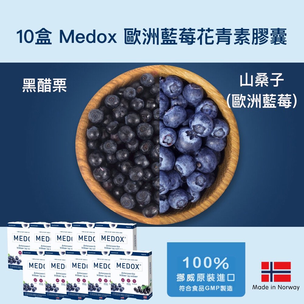 【MEDOX 莓達斯藍莓花青素膠囊】 挪威原裝進口 十盒團購優惠價