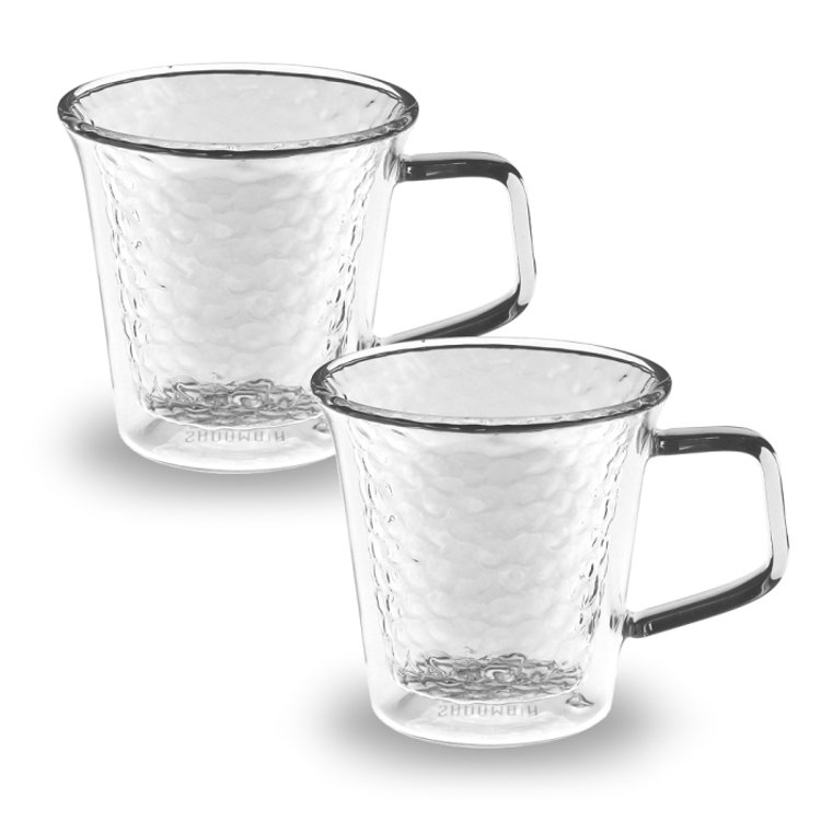 【SADOMAIN 仙德曼】雙層玻璃錘紋馬克杯 100ml-2入組(雙層玻璃杯/對杯組/茶杯)