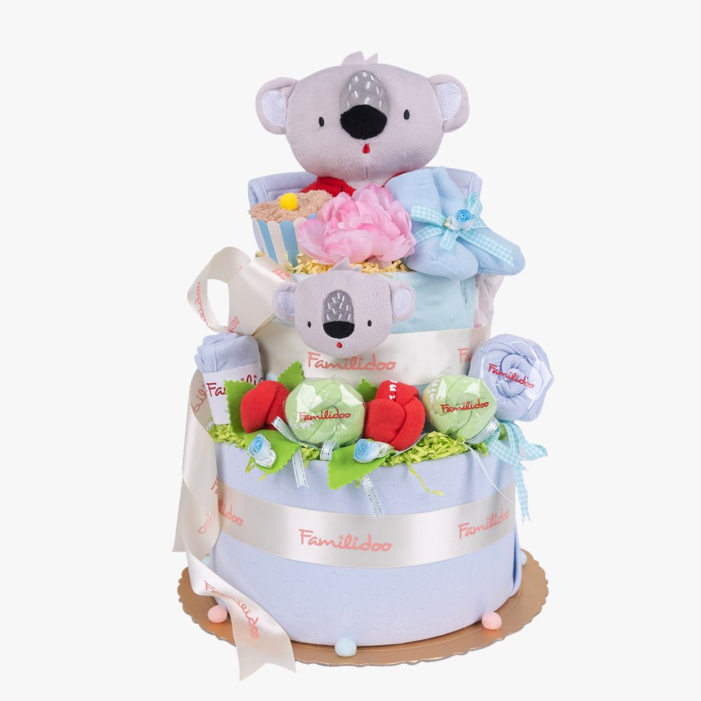 【Familidoo 法米多】考拉三層尿布蛋糕(藍色) 新生兒禮盒 彌月禮盒 滿月送禮