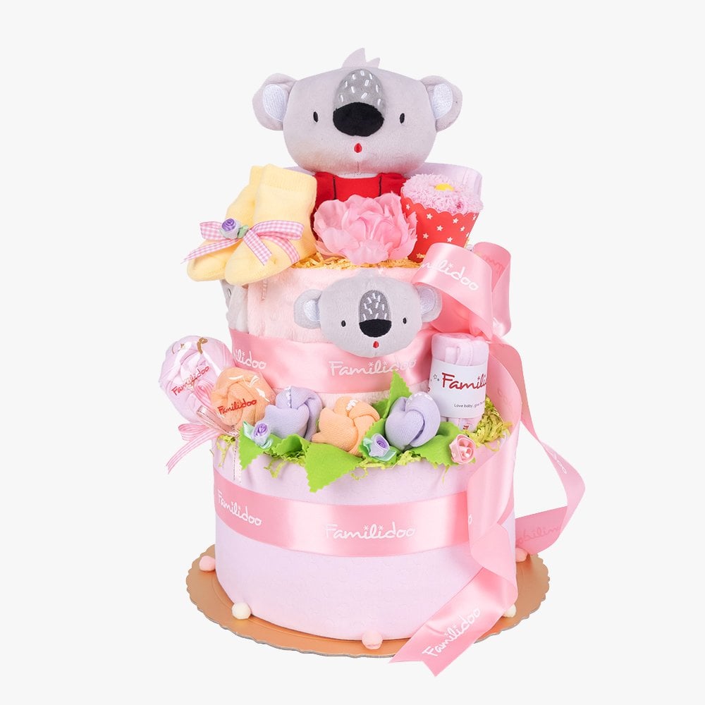【Familidoo 法米多】考拉三層尿布蛋糕(粉色) 新生兒禮盒 彌月禮盒 滿月送禮