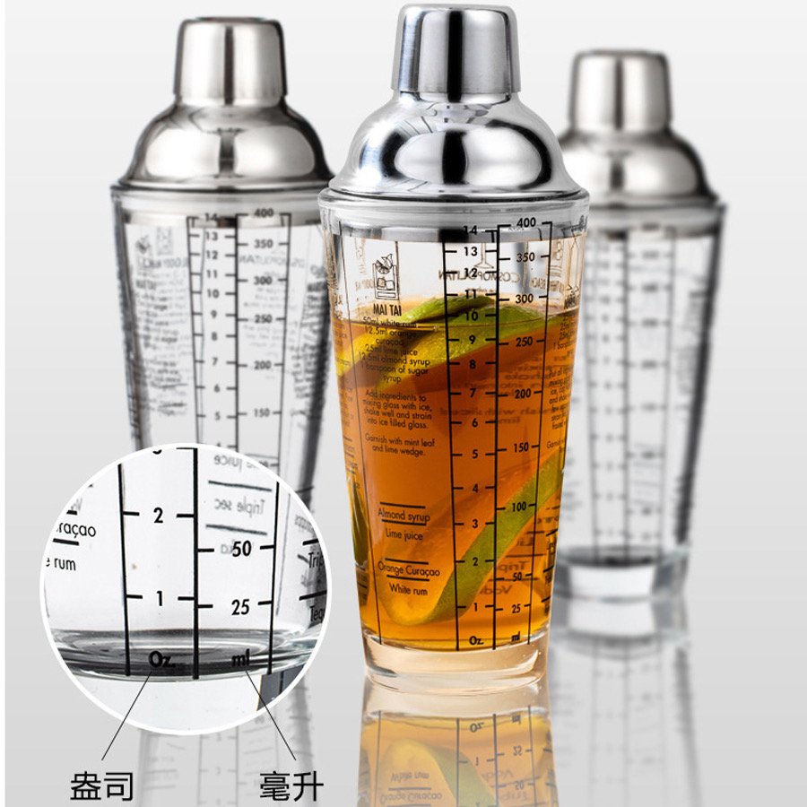 玻璃/不鏽鋼雪克杯安全材質帶刻度調酒器搖搖杯