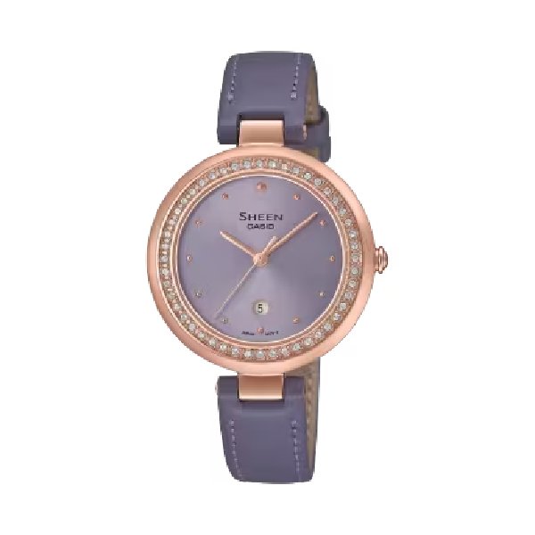 CASIO卡西歐 SHEEN SHE-4556PGL-6A 藍寶石時尚腕表32mm /紫色真皮錶帶