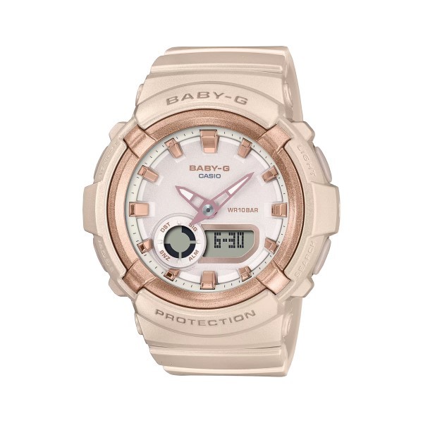 【CASIO BABY-G】時尚金屬光感雙顯運動腕錶-粉膚色/BGA-280BA-4A/台灣總代理公司貨享一年保固