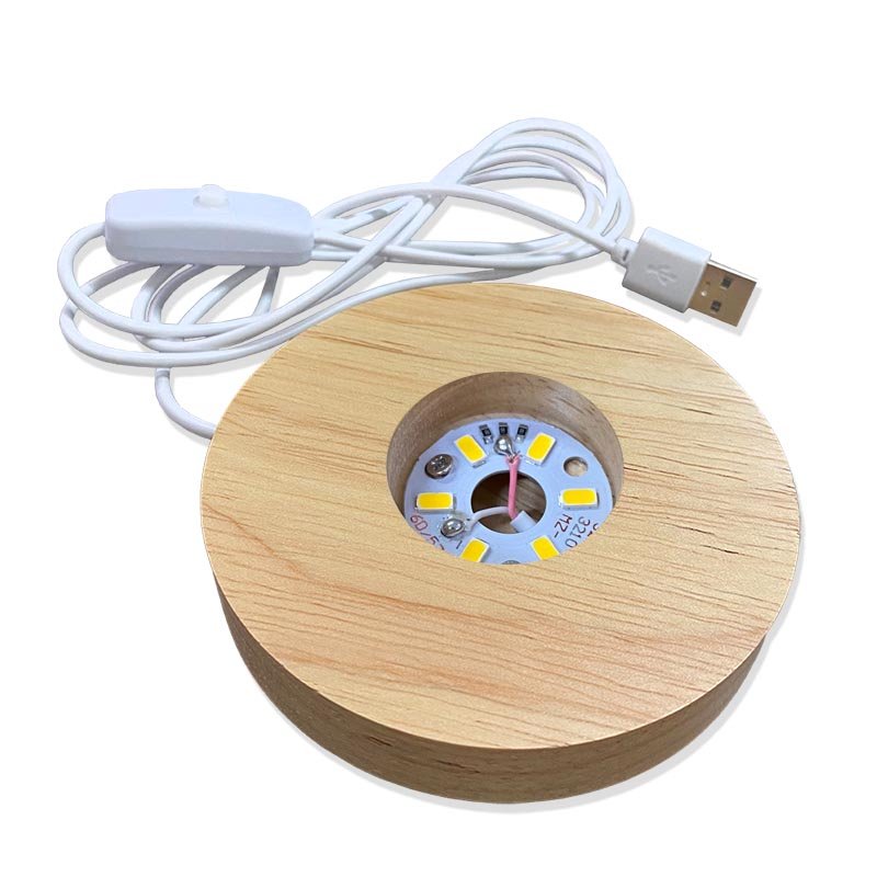 [翰軒版畫] LED實木燈 DIY小夜燈 發光底座 LED原木燈 USB展示燈座
