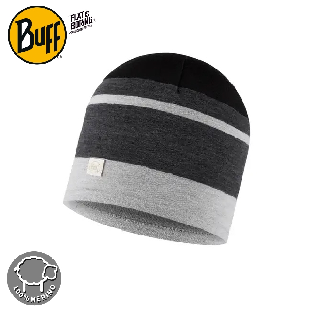 【BUFF 西班牙 舒適繽紛 205 gsm美麗諾羊毛帽《黑白交錯》】130221/保暖帽/針織帽/毛線帽/休閒帽