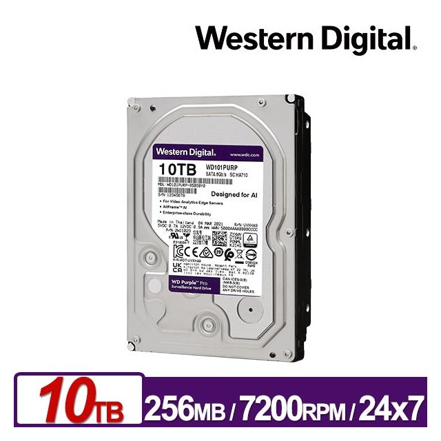 WD 101PURP 紫標Pro 10TB 3.5吋監控系統硬碟