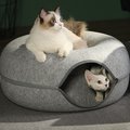 主子最愛！甜甜圈造型貓窩 貓咪隧道探索玩具 躲貓貓 寵物睡床 淺灰