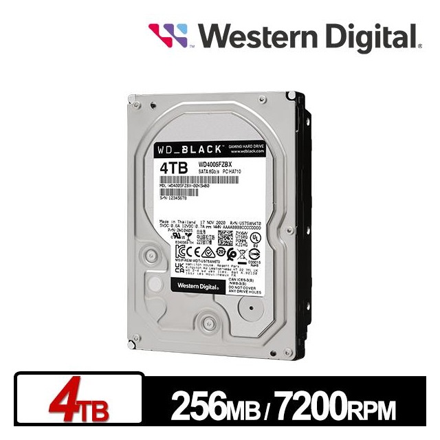 WD 4005FZBX 黑標 4TB 3.5吋電競硬碟