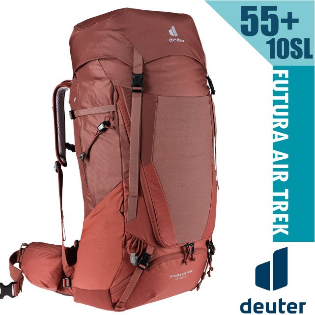 【德國 Deuter】FUTURA AIR TREK網架直立式透氣背包55+10SL.登山健行背包/女性窄肩款/3402221 岩漿紅