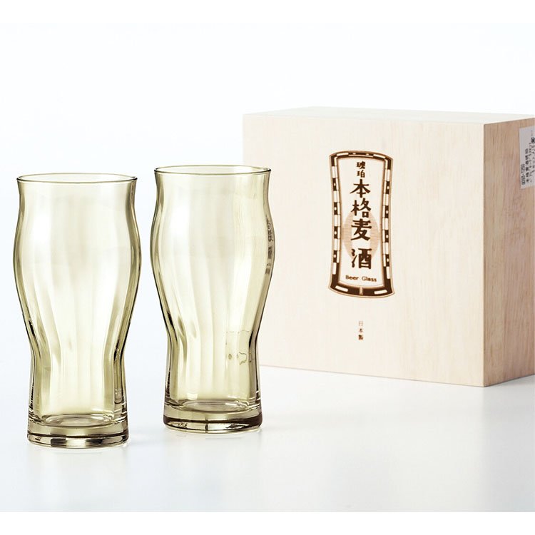 日本製 琥珀本格啤酒對杯 360ml 附木盒 東洋佐佐木