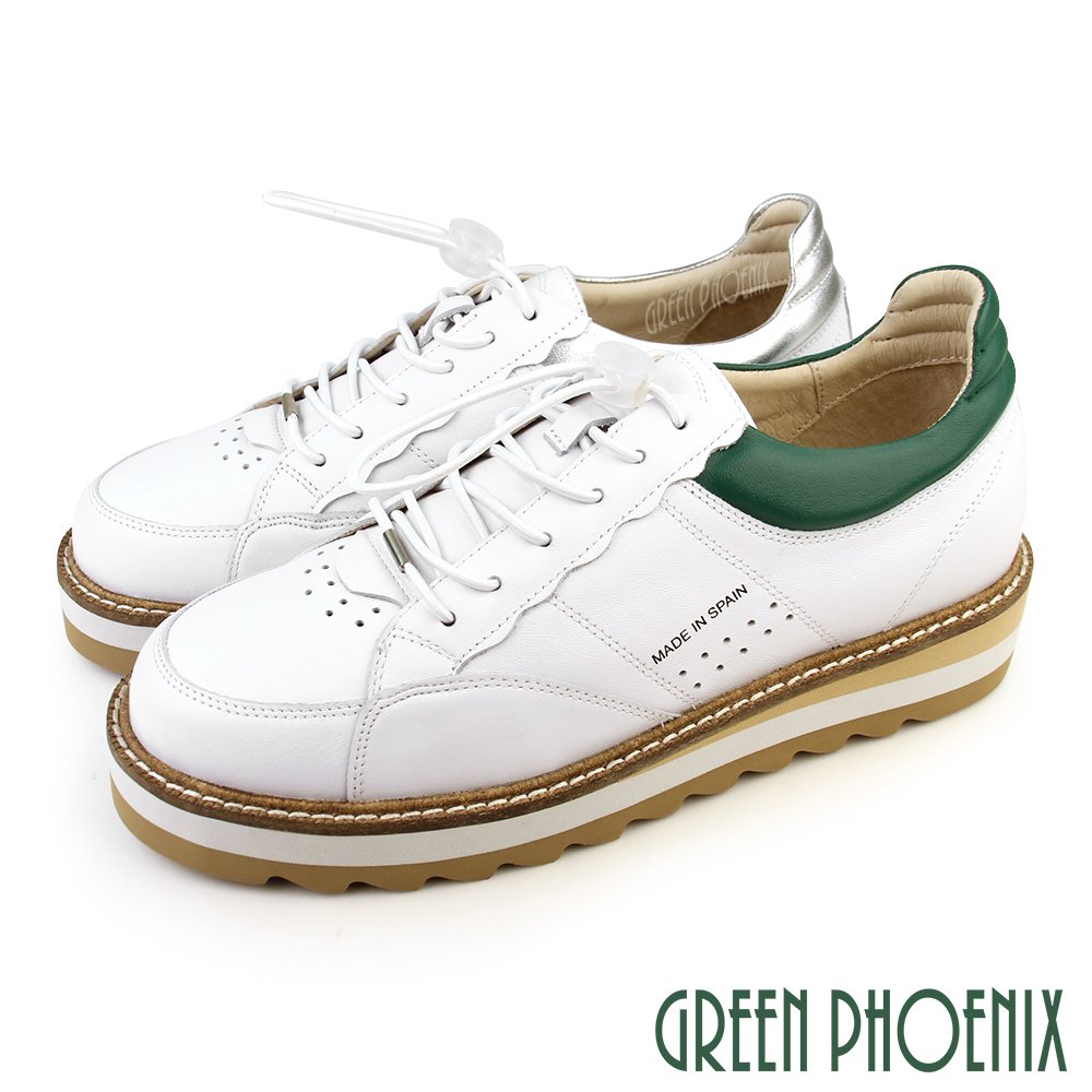 【GREEN PHOENIX 波兒德】女 休閒鞋 小白鞋 鬆糕鞋 厚底 全真皮 胎牛皮 U28-2B109