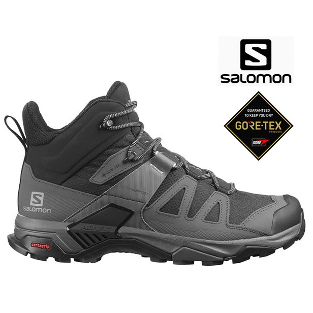 【台灣黑熊】法國 SALOMON X Ultra 4 GTX 寬楦 中筒登山鞋 健行鞋 黑/灰 男款 L41294600