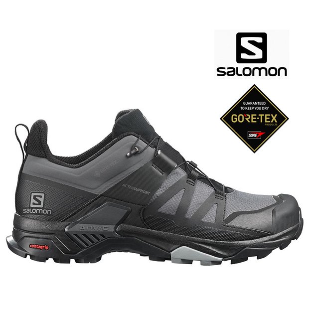 【台灣黑熊】法國 SALOMON X Ultra 4 GTX 寬楦 低筒登山鞋 健行鞋 灰/黑 男款 L41289200