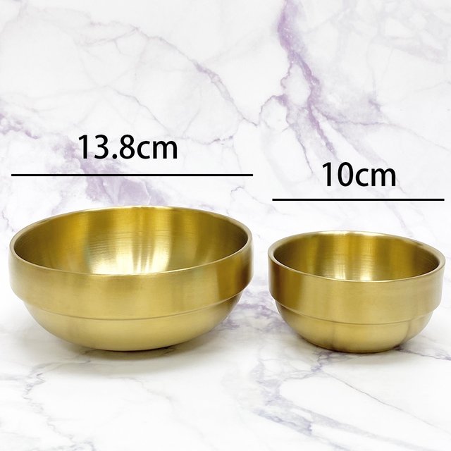 【首爾先生mrseoul】韓國 SUS 304 不鏽鋼金碗 13.8cm (大)/10cm (小) 金色飯碗 雙層隔熱(190元)