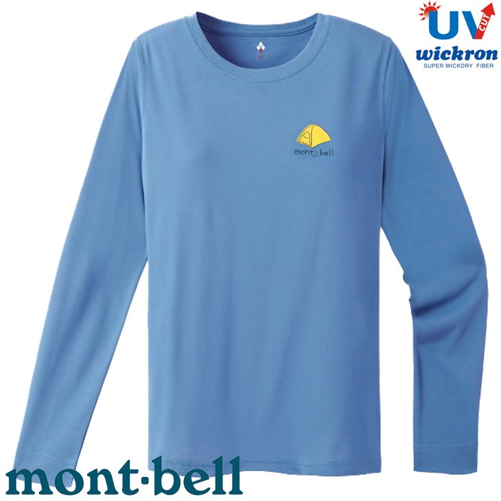 【台灣黑熊】日本 mont-bell 1114662 女款 Wickron 登山裝備 長袖排汗衣 抗UV 抗菌除臭 藍
