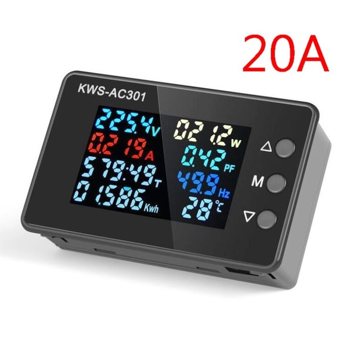 AC交流電壓電流功率表 RS485通訊埠 掉電記憶 可量測300V 20A 頻率/溫度/功率/瓦數 AC301L-20