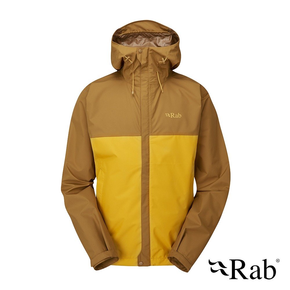 Rab英國|Downpour Eco Jacket 男款輕量防風防水連帽外套/防水外套/登山防水外套 QWG-82-FSA 褐黃