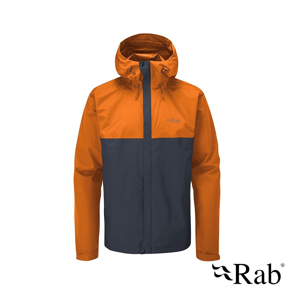 Rab英國|Downpour Eco Jacket 男款輕量防風防水連帽外套/防水外套/登山防水外套 QWG-82-MAB橘鯨魚灰