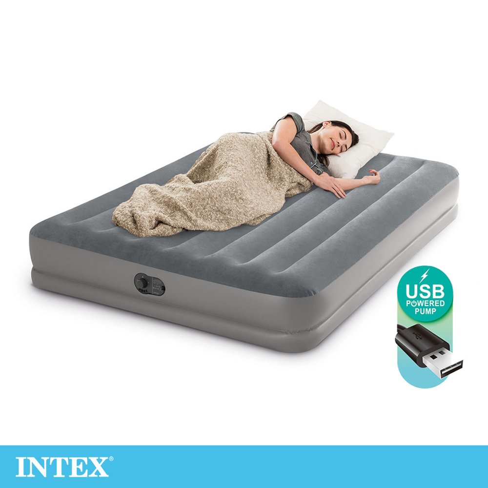 【INTEX】雙層雙人加大充氣床-寬152cm(USB電源)(內建電動幫浦)15020380(64114)