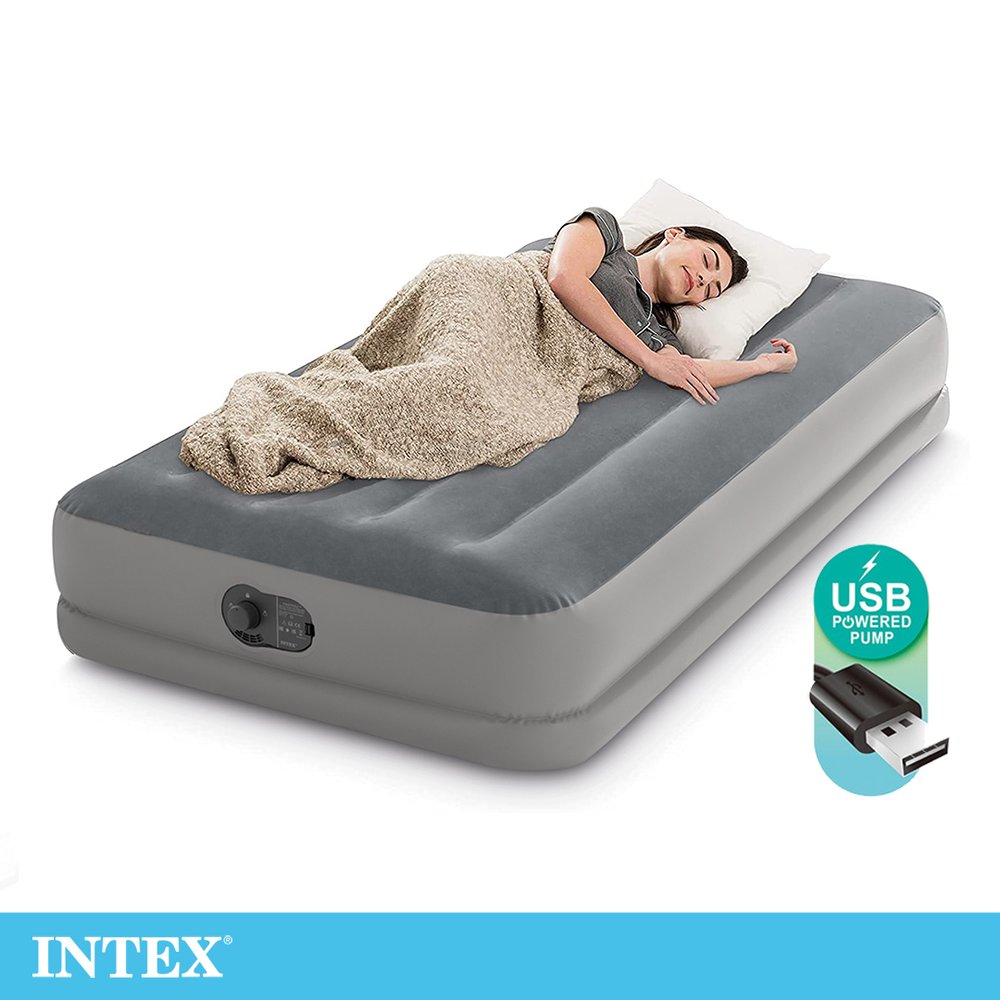【INTEX】雙層單人加大充氣床-寬99cm(USB電源)(內建電動幫浦)15020370(64112)