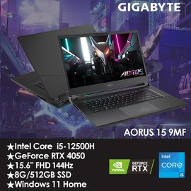 技嘉AORUS 15 9MF 電競筆電(i5-12500H/RTX4050/144Hz/8G/512G SSD