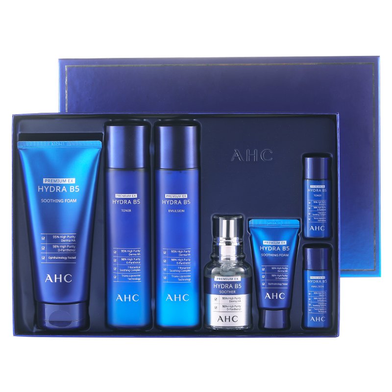 【AHC】韓國 超微導 B5 能量修護套組 化妝水 乳液 洗面乳 精華液 藍套組 禮盒/台灣現貨