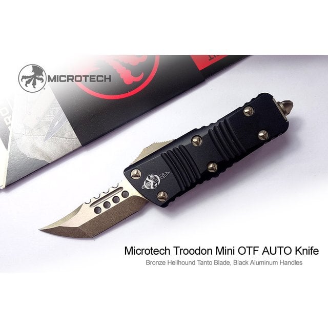 Microtech Mini Troodon 黑鋁柄彈簧刀(銅色石洗TANTO刃)/簽名版-MT 819-13S