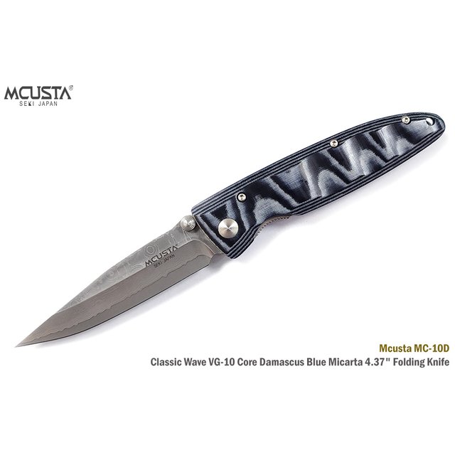 MCUSTA Wave系列 藍電木柄大馬士革鋼折刀 (VG10核心) -MCUSTA MC-10D