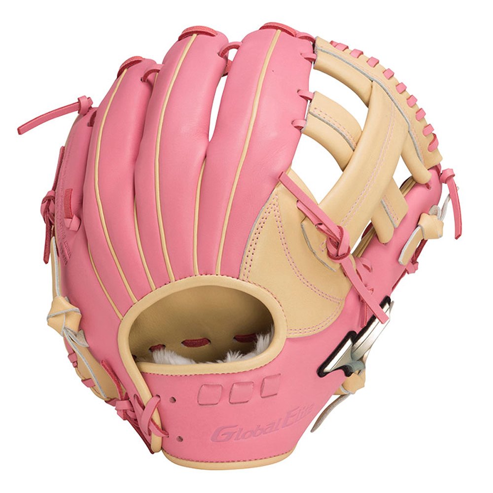 「野球魂」--「MIZUNO」【Global Elite】等級輕量版壘球手套（內野手，1AJGS28403，8064奶油×粉紅色）附手套袋，for女性or手較小的球友
