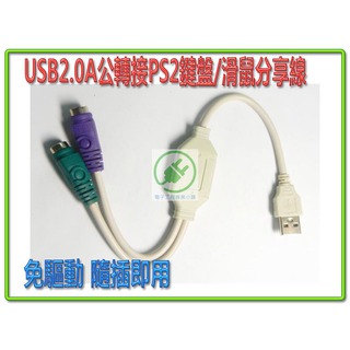 USB2.0A公轉接PS2鍵盤/滑鼠分享線