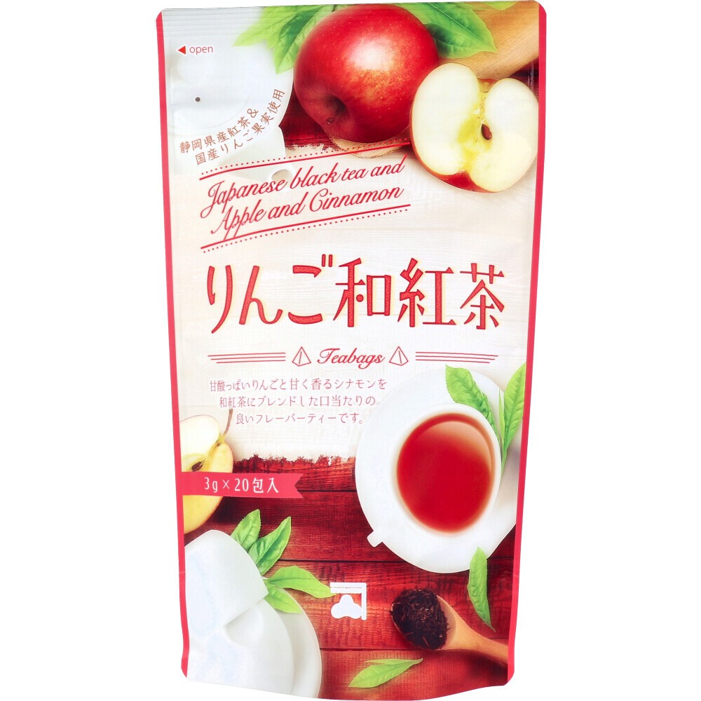 日本製~ 蘋果日本紅茶茶包60g( 3g x 20包)將糖醋蘋果和甜肉桂與日本紅茶混合而成的風味茶。